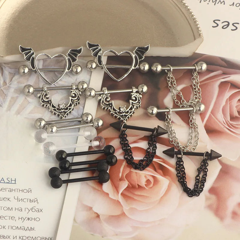 Fashion Stainless Steel Heart Nipple Piercing Set Jewelry Flower Nipple Barbell Pack Crystal Nipple Ring Lot Sexy Body Piercing