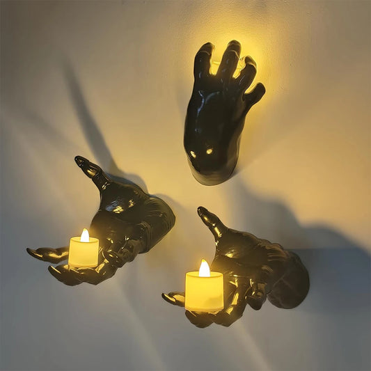 Halloween Wall Decor, 3-Pack Plastic Devil Hand Candle Holders , Realistic Gothic Terror Hands（Candles not included）