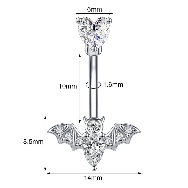 New stainless steel bat belly button ring, personalized snake shaped belly button buckle, fashionable skull piercing accessory