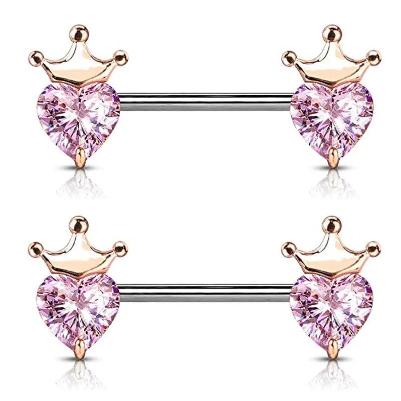 Stainless Steel Crown Nipple Piercing Set Heart Nipple Jewelry Bulk Crystal Nipple Ring Lot Piercing Pezon Body Jewelry Pack