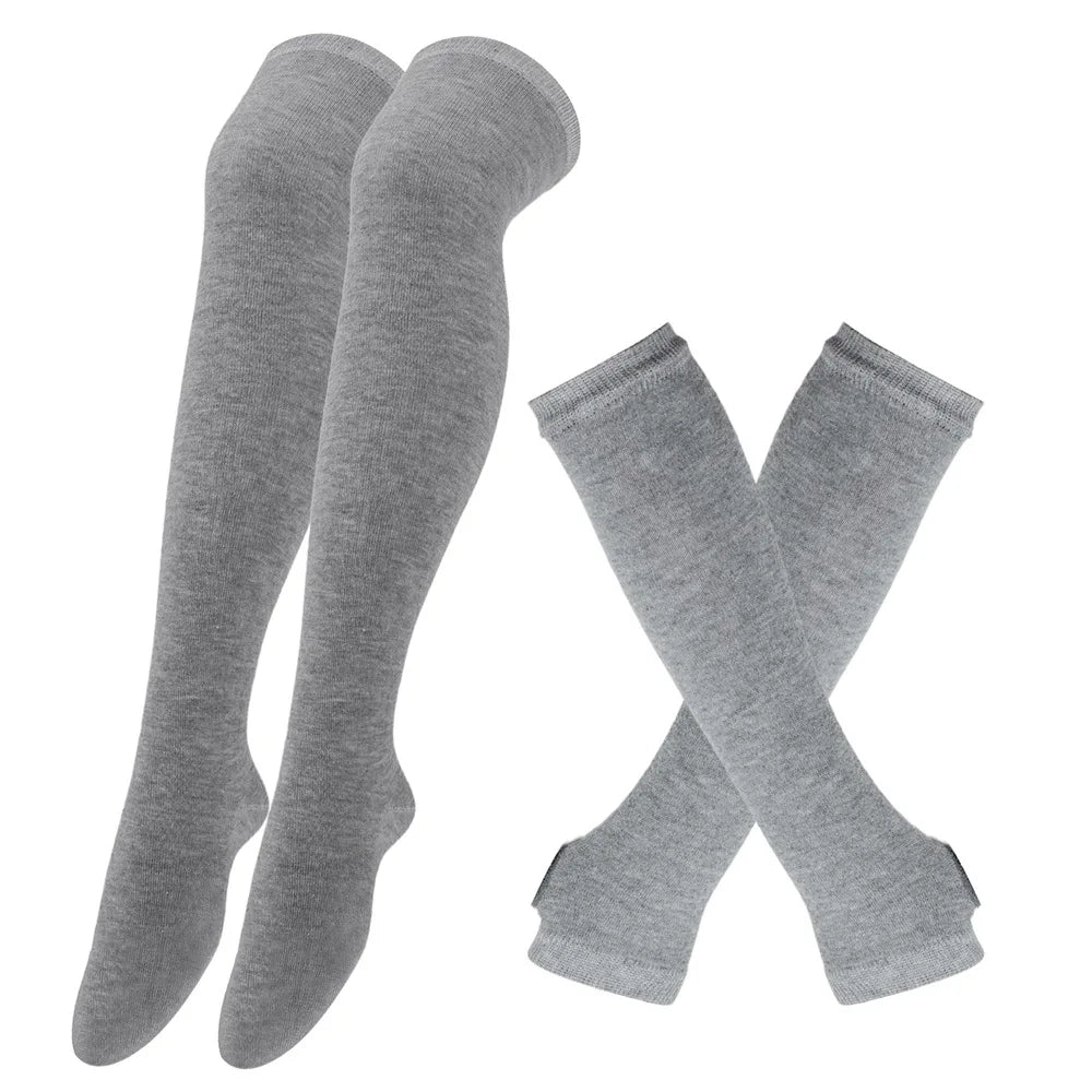 2Pair/Set Women Gothic Punk Over Knee Long Stripe Socks Girl Arm Sleeve Gloves Thigh High Cotton Socks Sweet Cute Christmas Gift