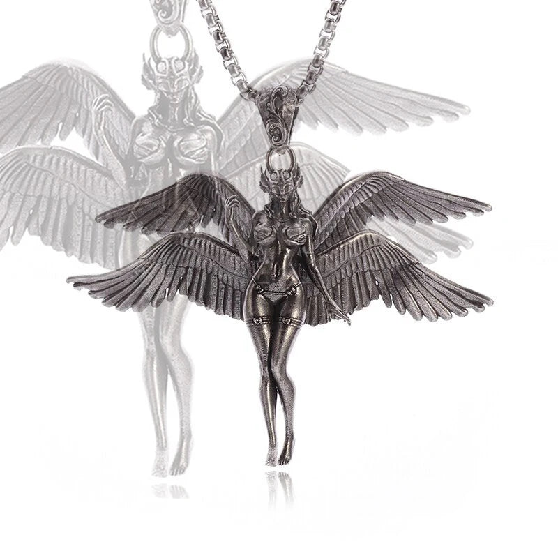 Fashion silver color guardian angel pendant necklace men and women personality angel wings prayer pendant necklace couple gift