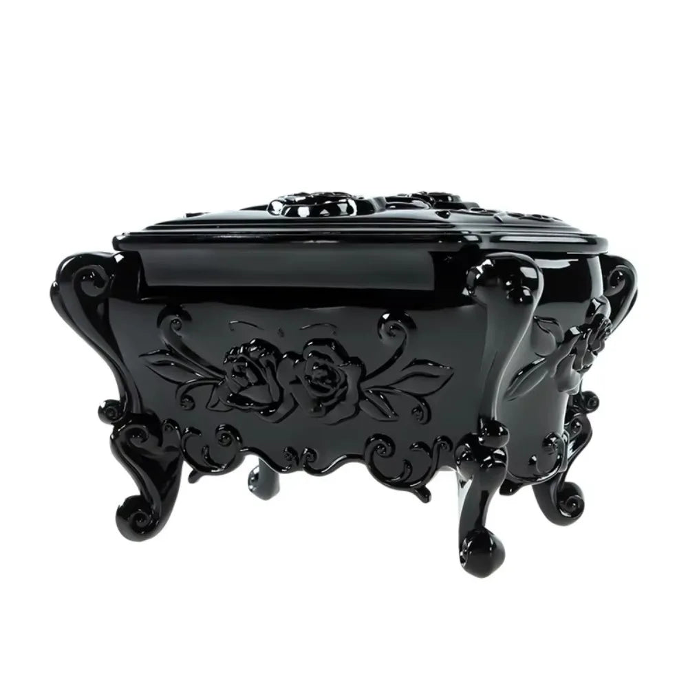 Multifunctional With Mirror Rose Flower Storage Box Carved Korean Style Jewelry Storage Box Retro Home