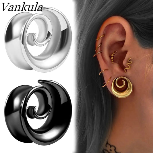 Vankula 2PCS New Round Spiral Saddle Plugs Hangers for Stretched Lobe Ear Tunnels Gauges Plugs Piercing Body Jewelry
