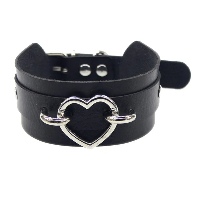 New Sexy Harajuku PU Leather Chain Heart Pendant Necklaces Women Men Punk Neck Gothic Black Pink Choker Necklace Cool Collar
