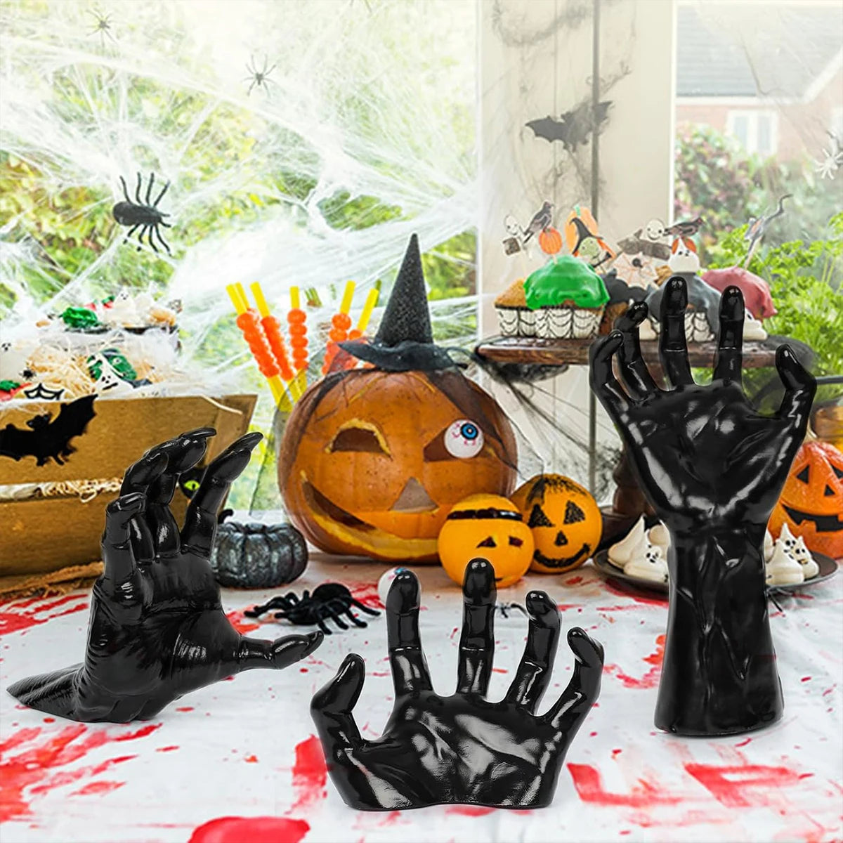 Halloween Wall Decor, 3-Pack Plastic Devil Hand Candle Holders , Realistic Gothic Terror Hands（Candles not included）