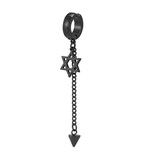 Trend Stianless Steel Tassel Ear Clip 1 Piece Chain Huggie Earrings Triangle Cross Pattern Earrings Men‘s Woman Punk Ear jewelry