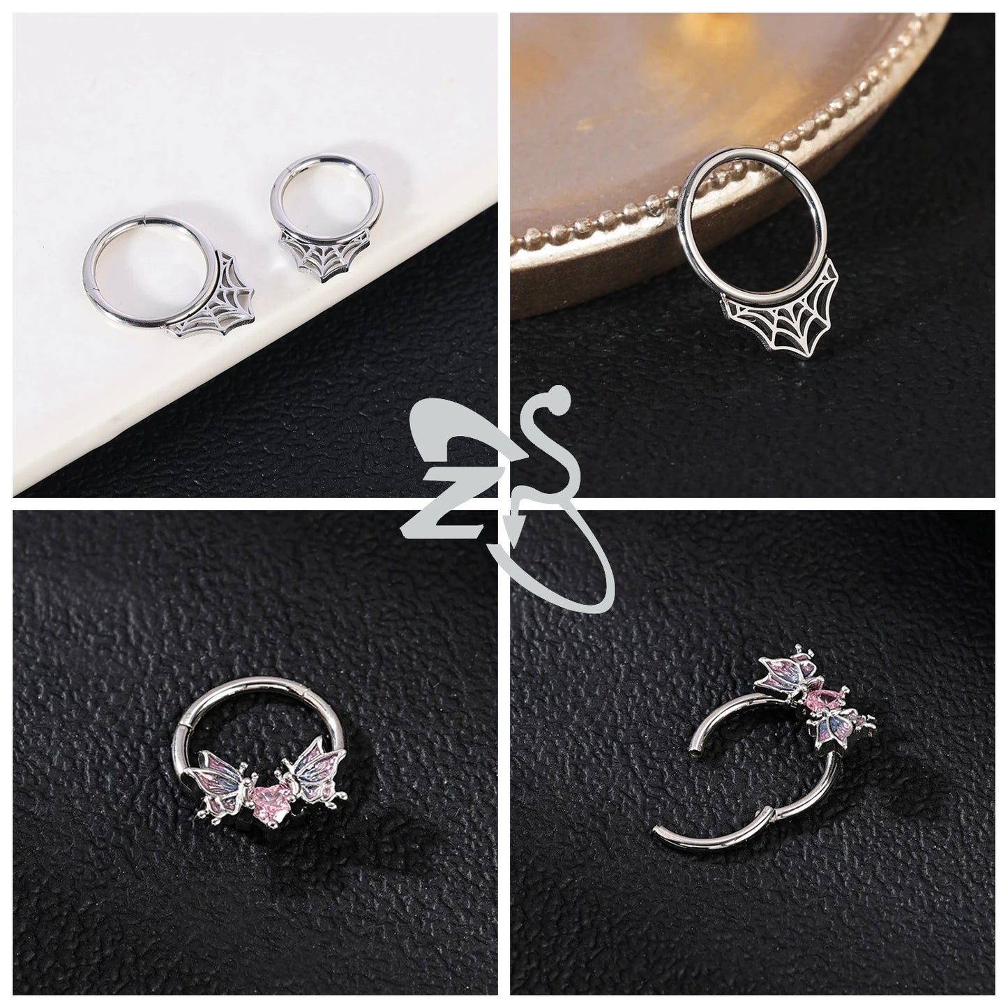 ZS 1 Piece Punk Stainless Steel Nose Ring Men Women Pumpkin Bat Septum Piercings Hallowmas Cartilage Helix Piercing Body Jewelry