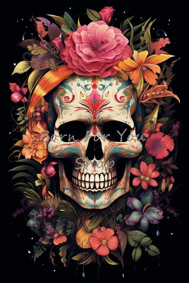 Floral Skulls Portrait Gothic Posters and Prints