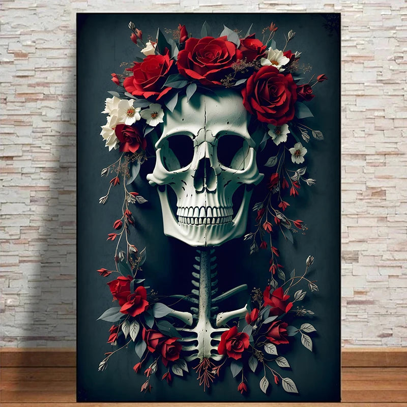 Floral Skulls Portrait Gothic Posters and Prints