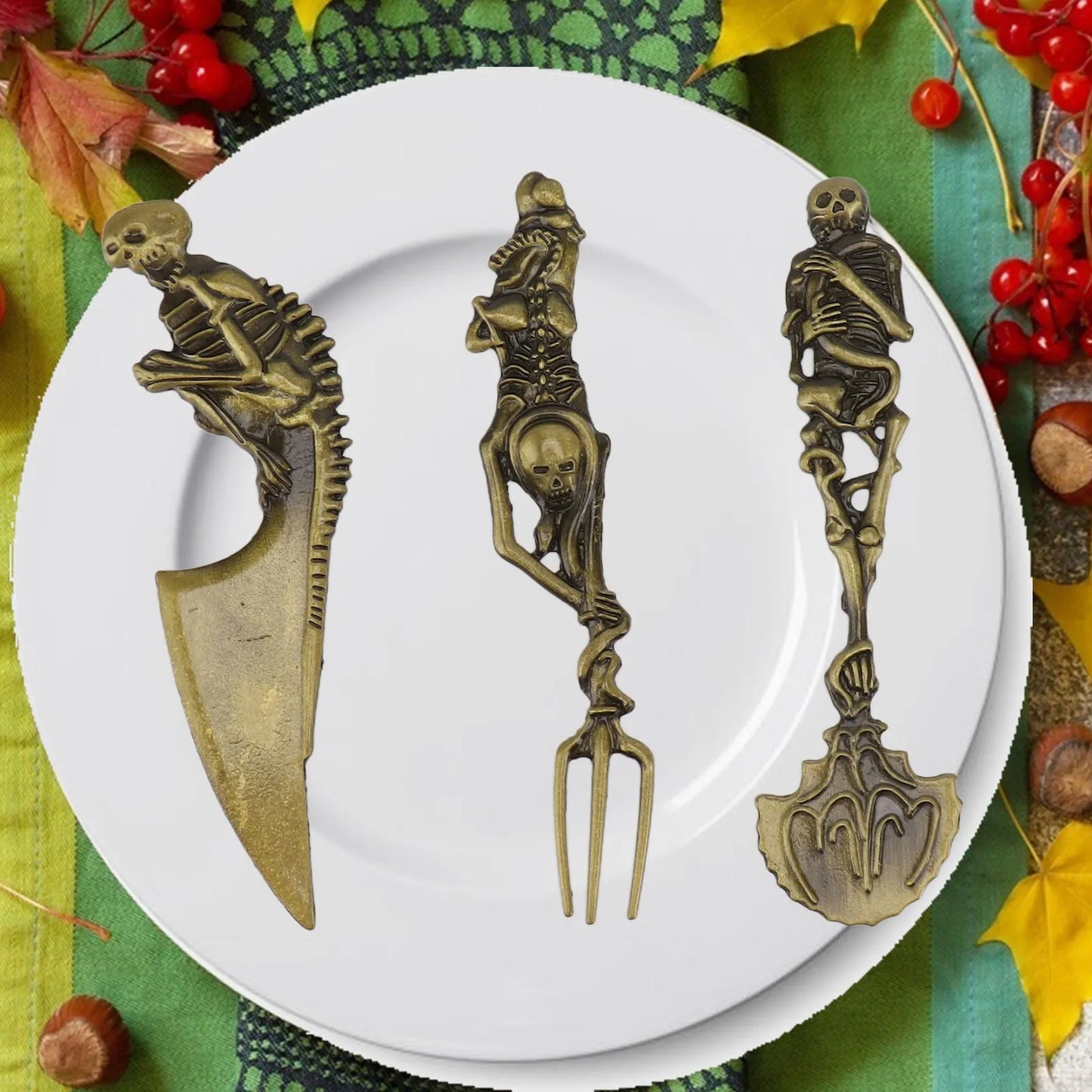 3pcs Halloween Gift Skull Fork/Spoon/Knife Tableware Personality Cutlery Sets Dining Forks Bento Accessories Kitchen Tools