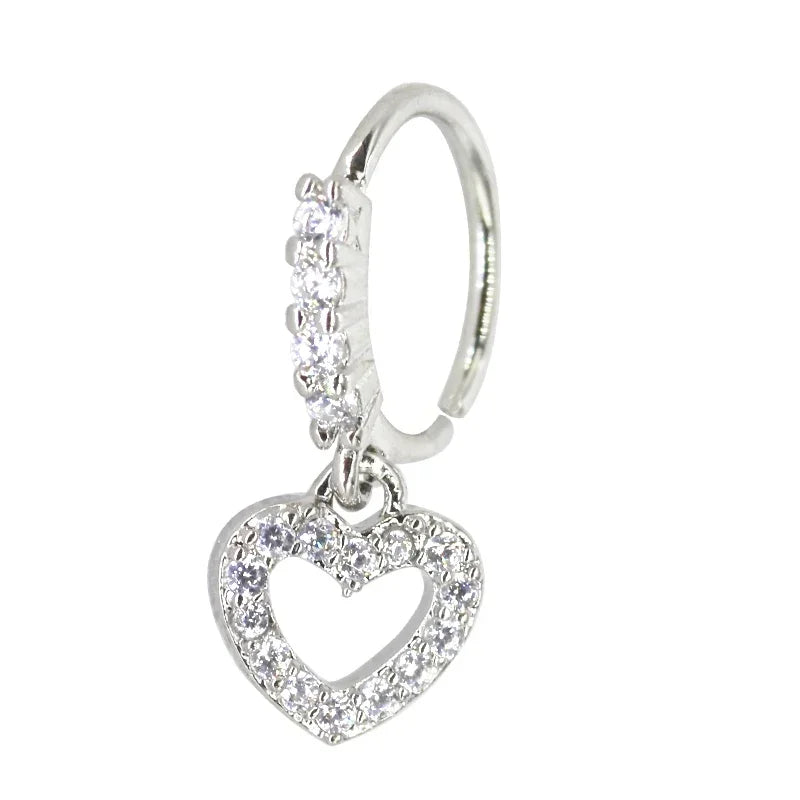 20G Gem Dangle Nose Rings for Women heart dangle Nose Piering Jewelry body jewelry