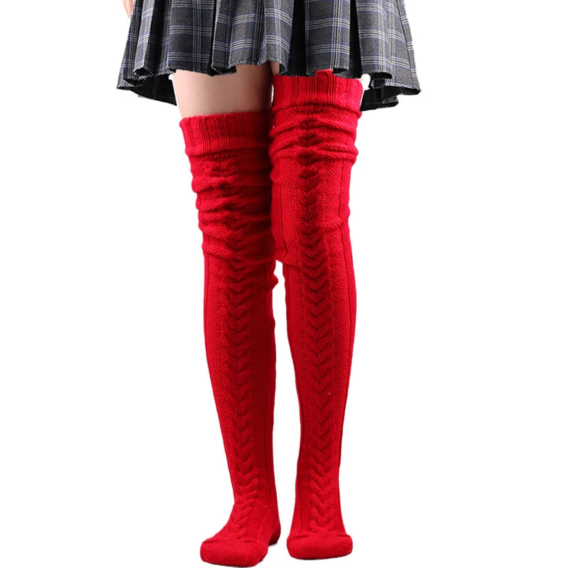 Cute Long Socks Lolita Leg Warmer Knitted Woollen Foot Warmer Stockings Autumn Winter Woman Knee-High Socks Leisure Loose Socks