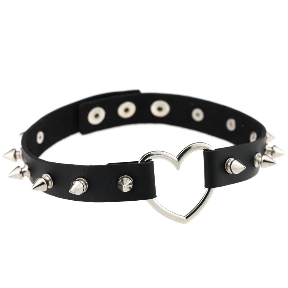Leather Spiked Choker Punk Collar Women Men Rivets Studded Chocker Chunky Necklace Goth Jewelry Metal Gothic Emo Accessories