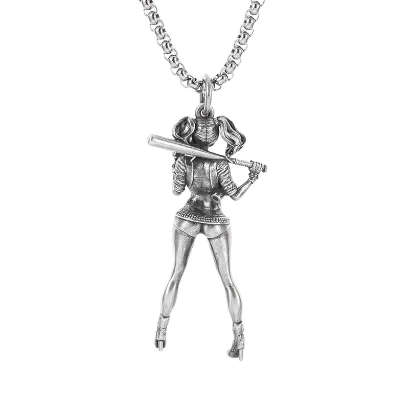 Fashionable and Sexy Female Baseball Player Statue Pendant Necklace Men and Women Hip-Hop Trend Jewelry Couple Gifts