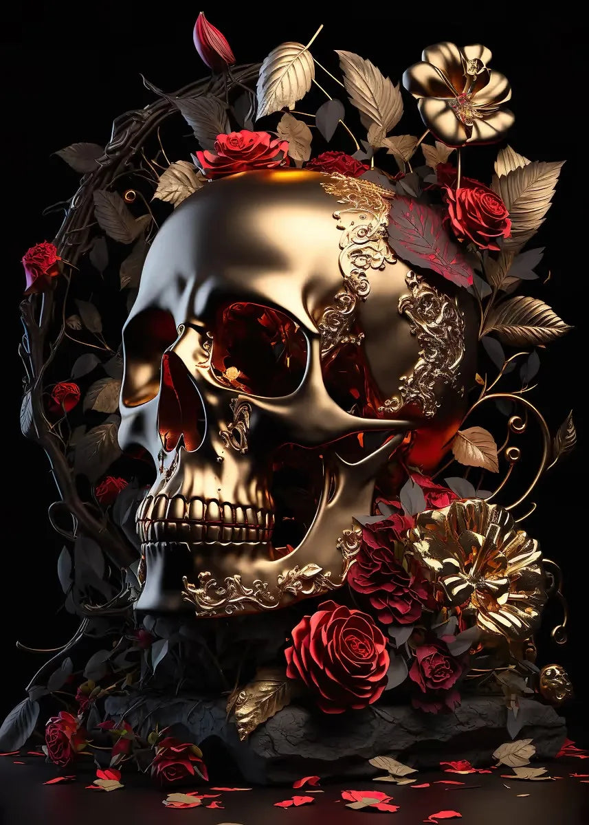 Flower Skull Dark Style Canvas Art Printing Fashion Popular Room Home Decoration Villa Natural Wall Art Printing Decoration Gift