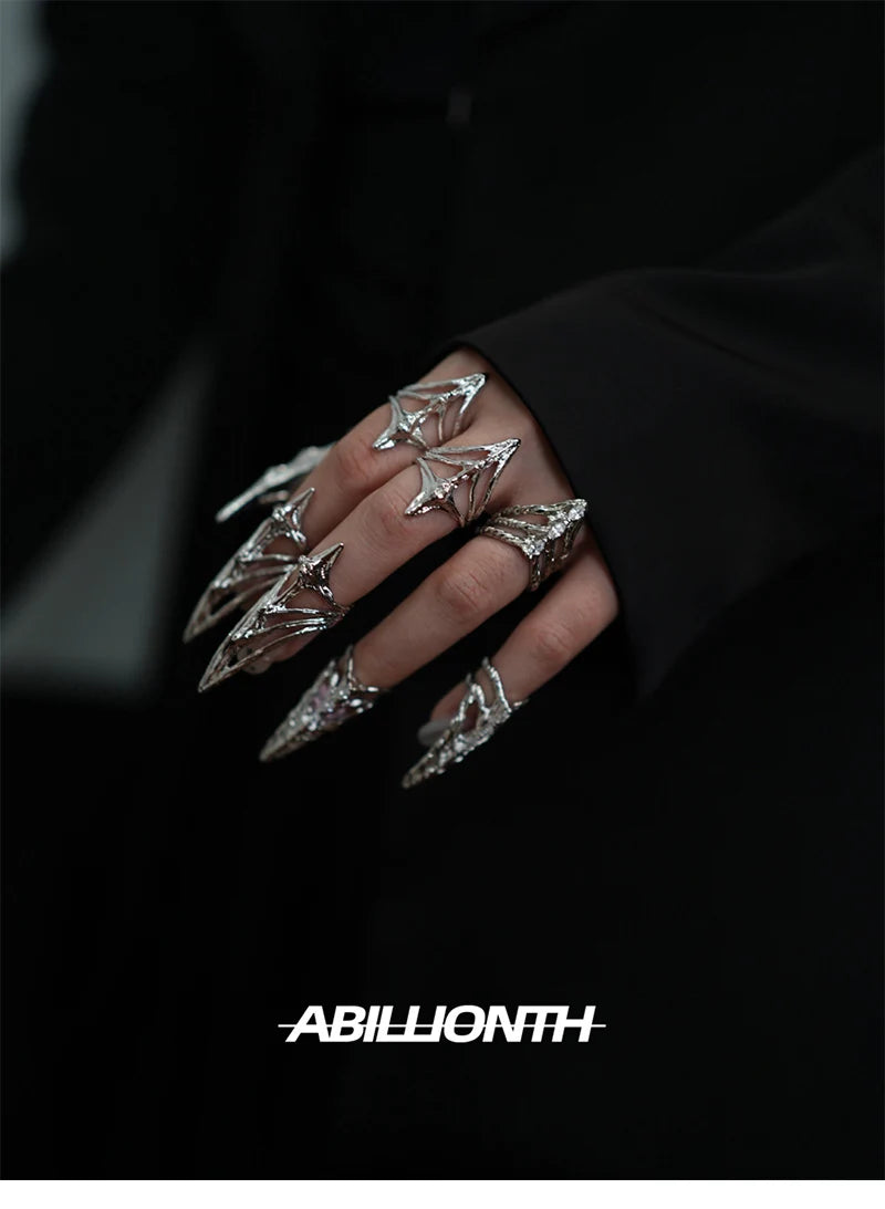 Punk Metal Nail Cover Bone Ring Gothic Rock Machinery Manicure Fingertip Ring Multilayer Finger Rings Cosplay Jewelry Set Gift