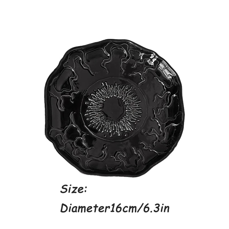 Irregular Ceramic Dinner Plate Black Evil Eye Decorative Dish American Style Gothic Restaurant Tableware Snack Saucer Home Decor