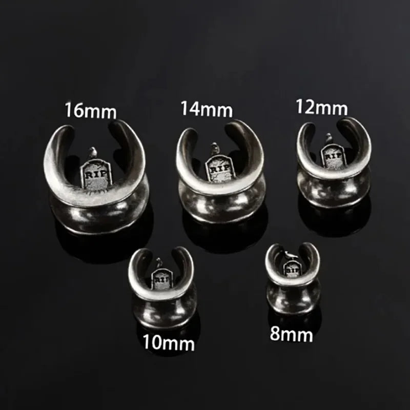 2pcs U-shaped Handmade Tombstone Buddha Pattern Ear Piercing Stainless Steel Earplugs Expander Stretcher Piercing Jewelry 8-16MM