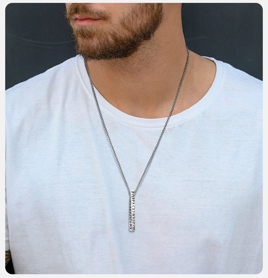Vnox Viking Rune Necklaces for Men, Vertical 3D Mobius Bar Pendant, Protection Almut Jewelry Collar