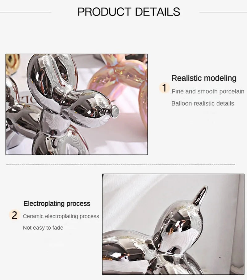 ERMAKOVA 11cm/4.3inch Creative Balloon Dog Abstract Ceramic Ornament Sculpture Figurine Statue Home Office Decoration Gift