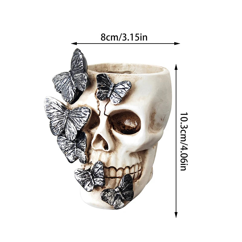 Skull Pen Cup Makeup Brush Holder Bathroom Storager Holder Spooky Goth Desk Decorations