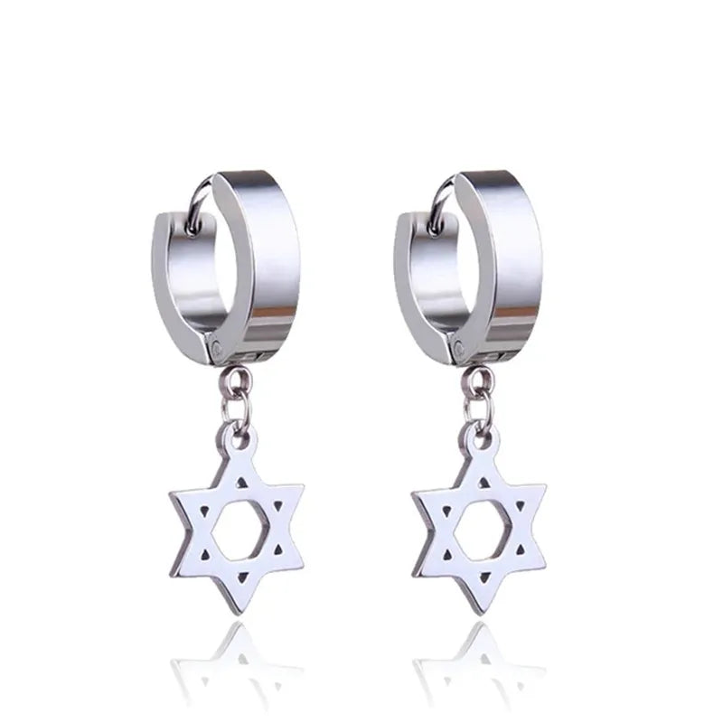 2pc Stainless Steel Cross Hoop Earrings for Men and Women Punk Black Cartilage Earrings Round Street Hip Hop Rock Jewelry Gifts