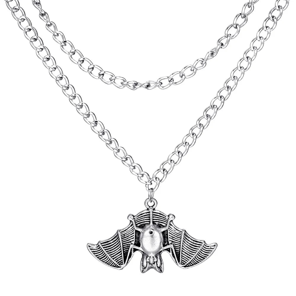 Gothic Bat Necklace for Women Men Punk Hip Hop Rock Vintage Metal Pendant Necklace Party Halloween Jewelry Gifts Cool Thing 2023