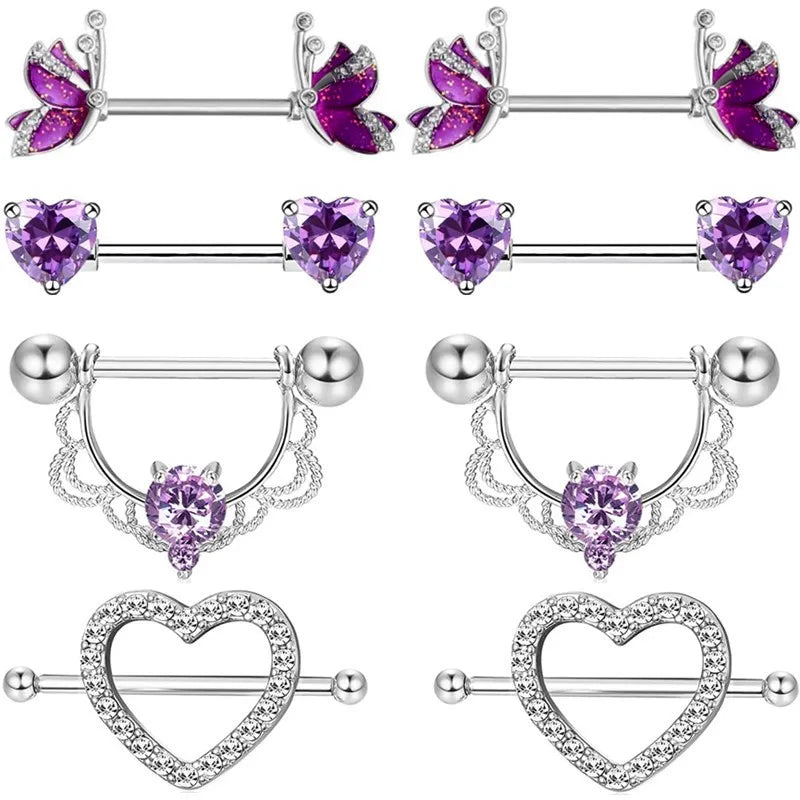 Stainless Steel Crown Nipple Piercing Set Heart Nipple Jewelry Bulk Crystal Nipple Ring Lot Piercing Pezon Body Jewelry Pack