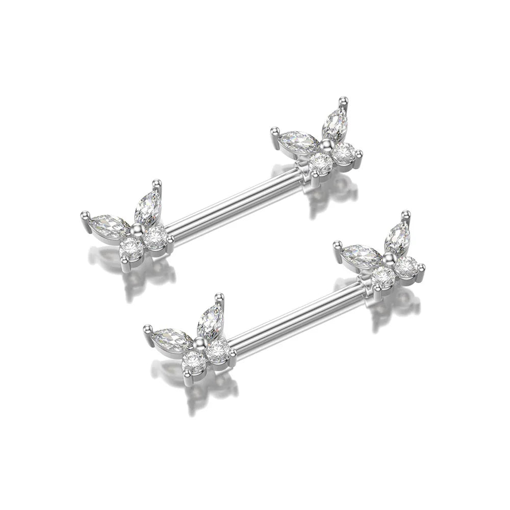 2pcs 316L Steel Maple Leaf Nipple Rings Barbell Butterfly Wing Shield Piercing for Women Girls Sexy Nipple Piercing Body Jewelry