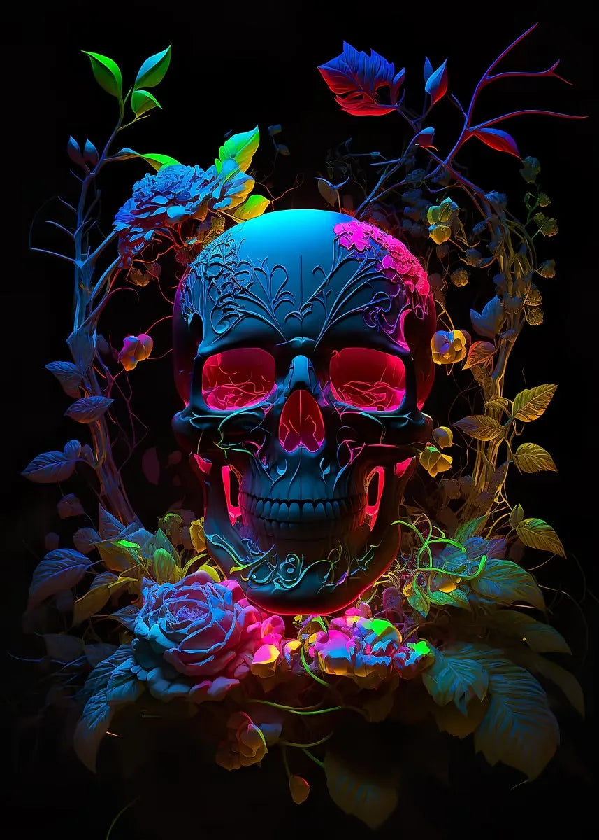 Flower Skull Dark Style Canvas Art Printing Fashion Popular Room Home Decoration Villa Natural Wall Art Printing Decoration Gift