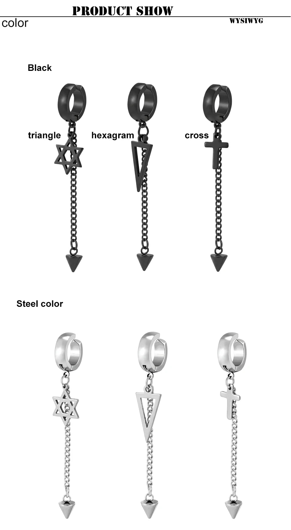 Trend Stianless Steel Tassel Ear Clip 1 Piece Chain Huggie Earrings Triangle Cross Pattern Earrings Men‘s Woman Punk Ear jewelry