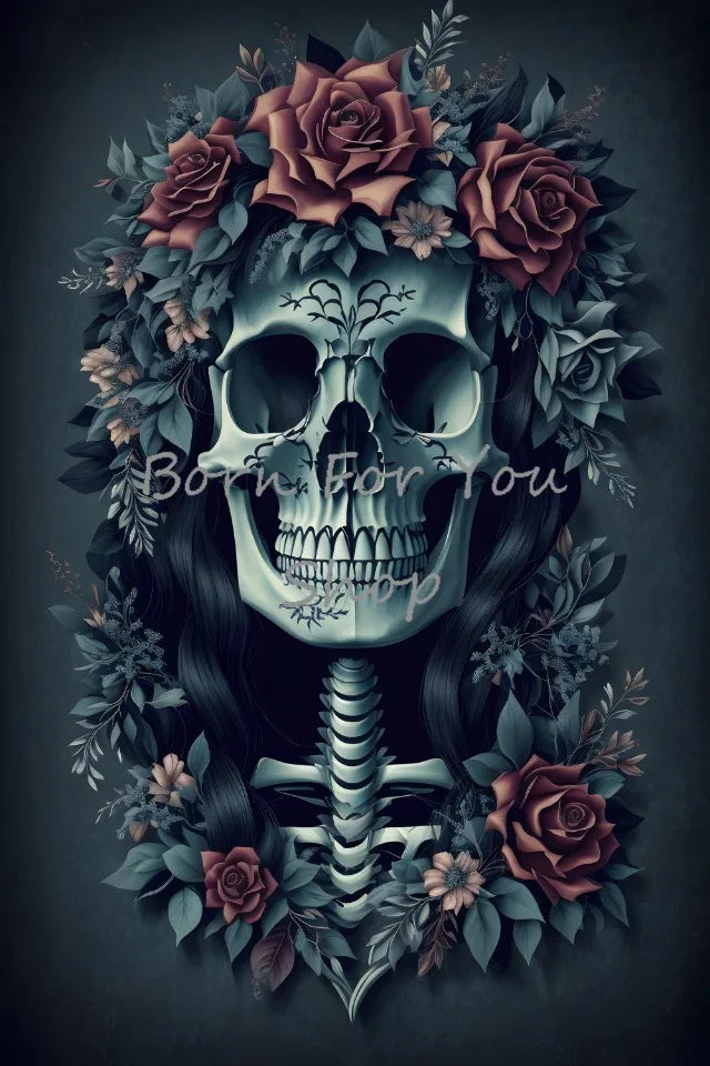 Floral Skulls Portrait Gothic Posters and Prints