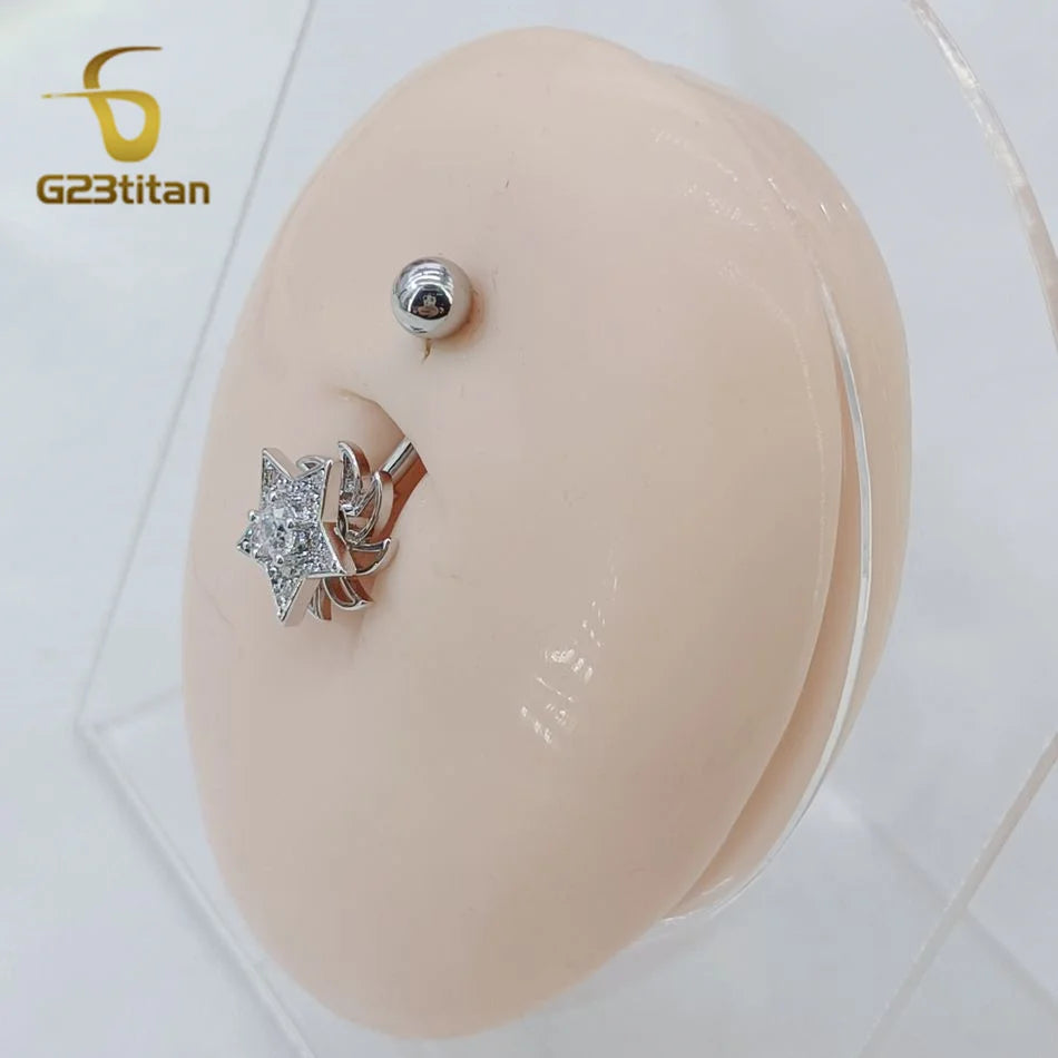 Cute Rotatable Star Windmill Belly Ring Hypoallergenic 14G Titanium Navel Piercing Bar Jewelry Couple Sexy Flirting Accessories