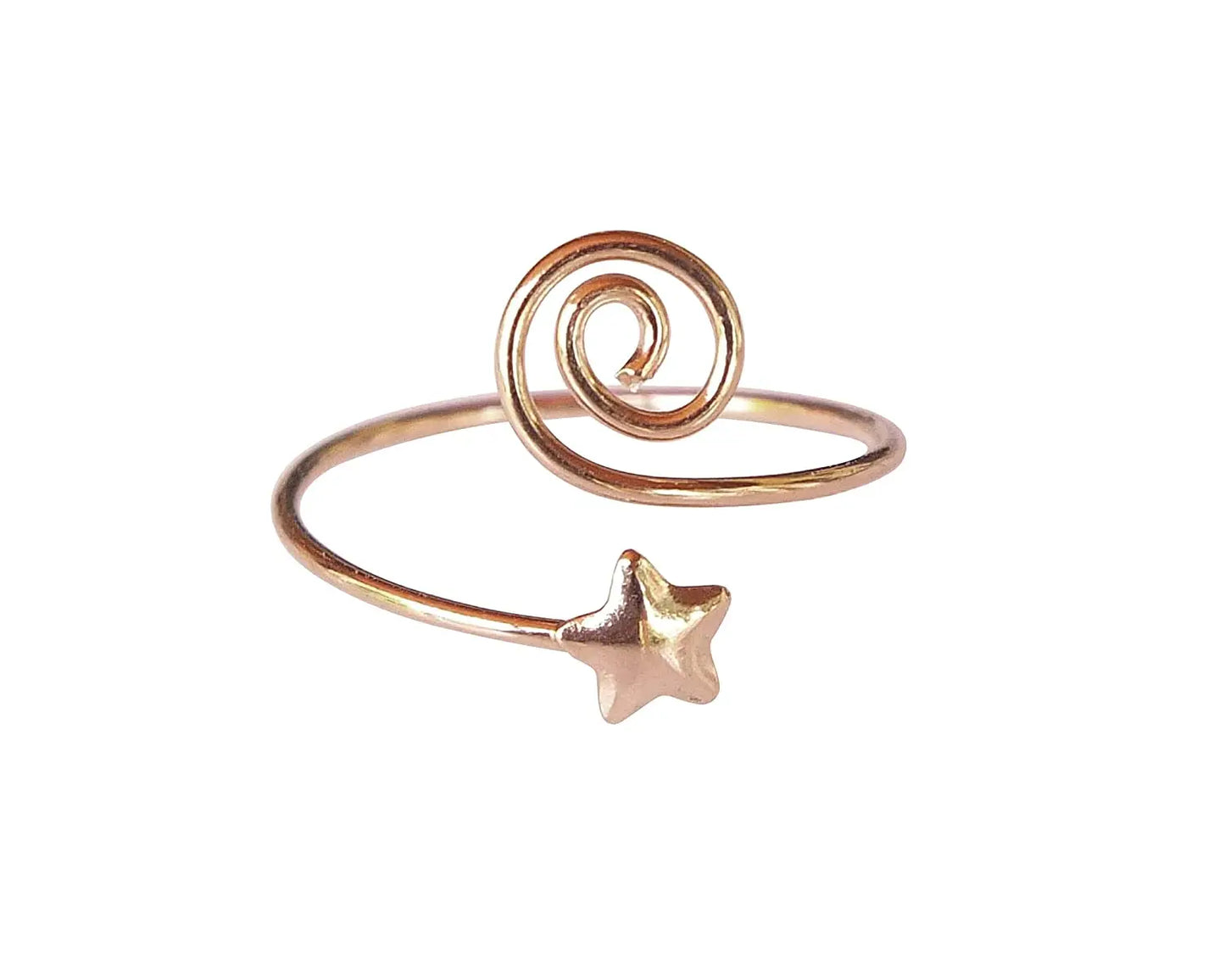 Adjustable Gold Spiral Swirl Star Toe Ring Thin Wrap Wire Karnoz Jewelry Handmade Yellow Gold Plated Over Sterling Silver
