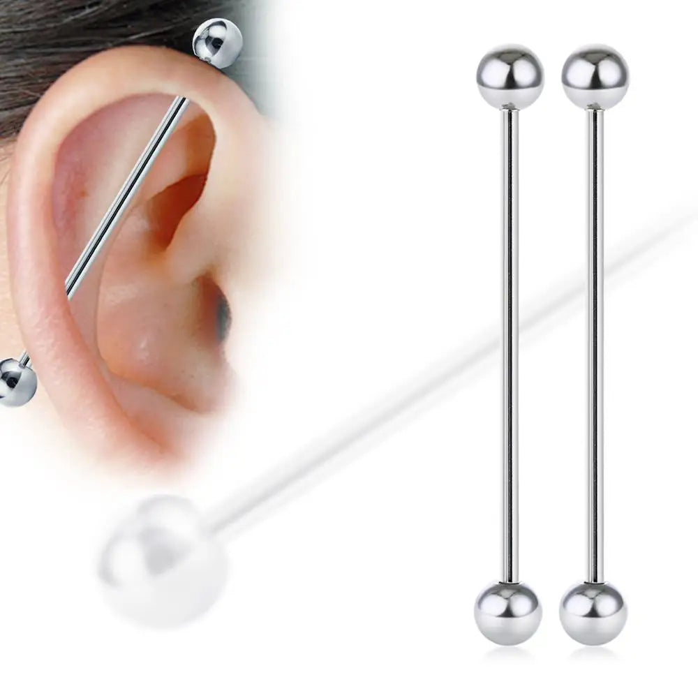 2pcs 14G 1.6mm Stainless Steel Industrial Barbell Long Ear Piercing Helix Tragus Cartilage Earrings Unisex Punk Body Jewelry