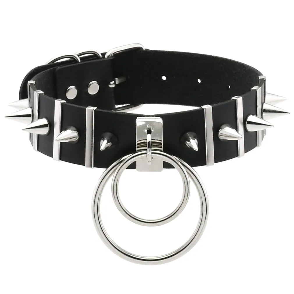 Leather Spiked Choker Punk Collar Women Men Rivets Studded Chocker Chunky Necklace Goth Jewelry Metal Gothic Emo Accessories