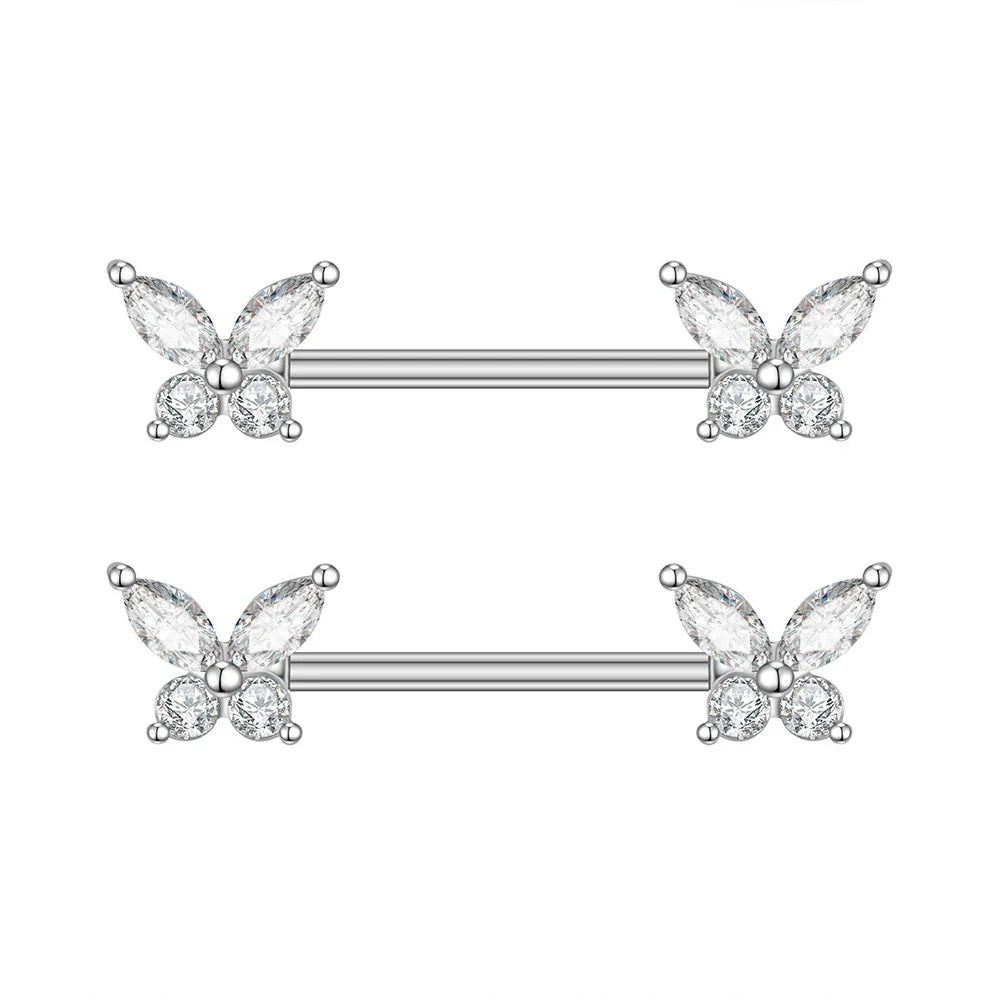 2pcs 316L Steel Maple Leaf Nipple Rings Barbell Butterfly Wing Shield Piercing for Women Girls Sexy Nipple Piercing Body Jewelry