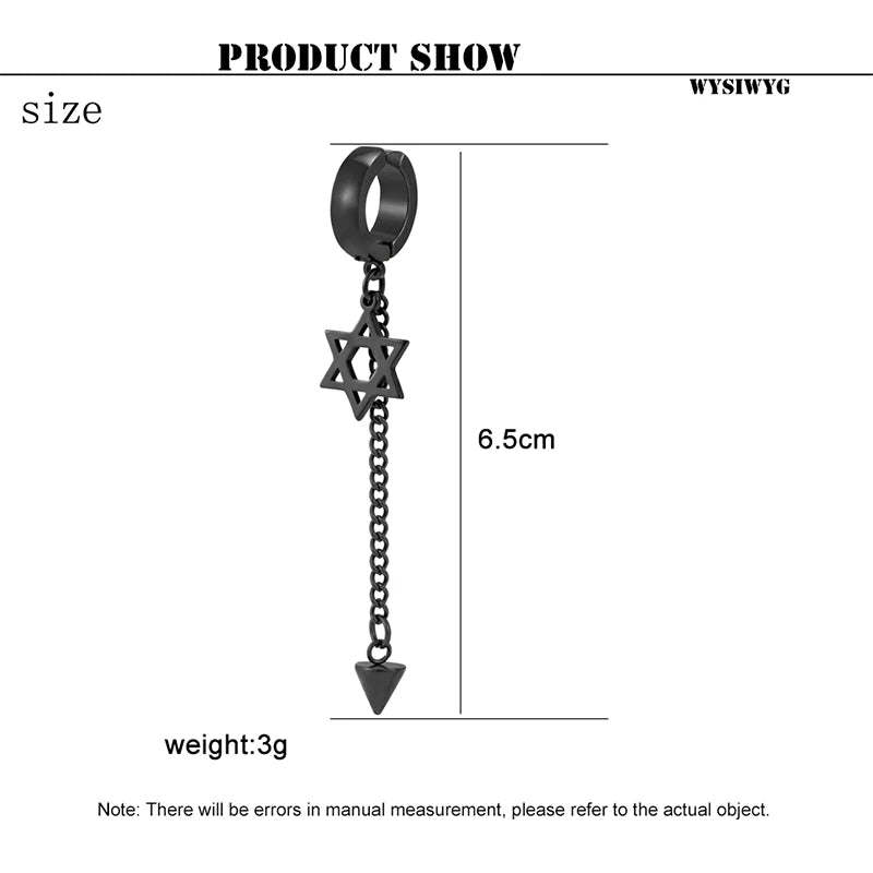 Trend Stianless Steel Tassel Ear Clip 1 Piece Chain Huggie Earrings Triangle Cross Pattern Earrings Men‘s Woman Punk Ear jewelry