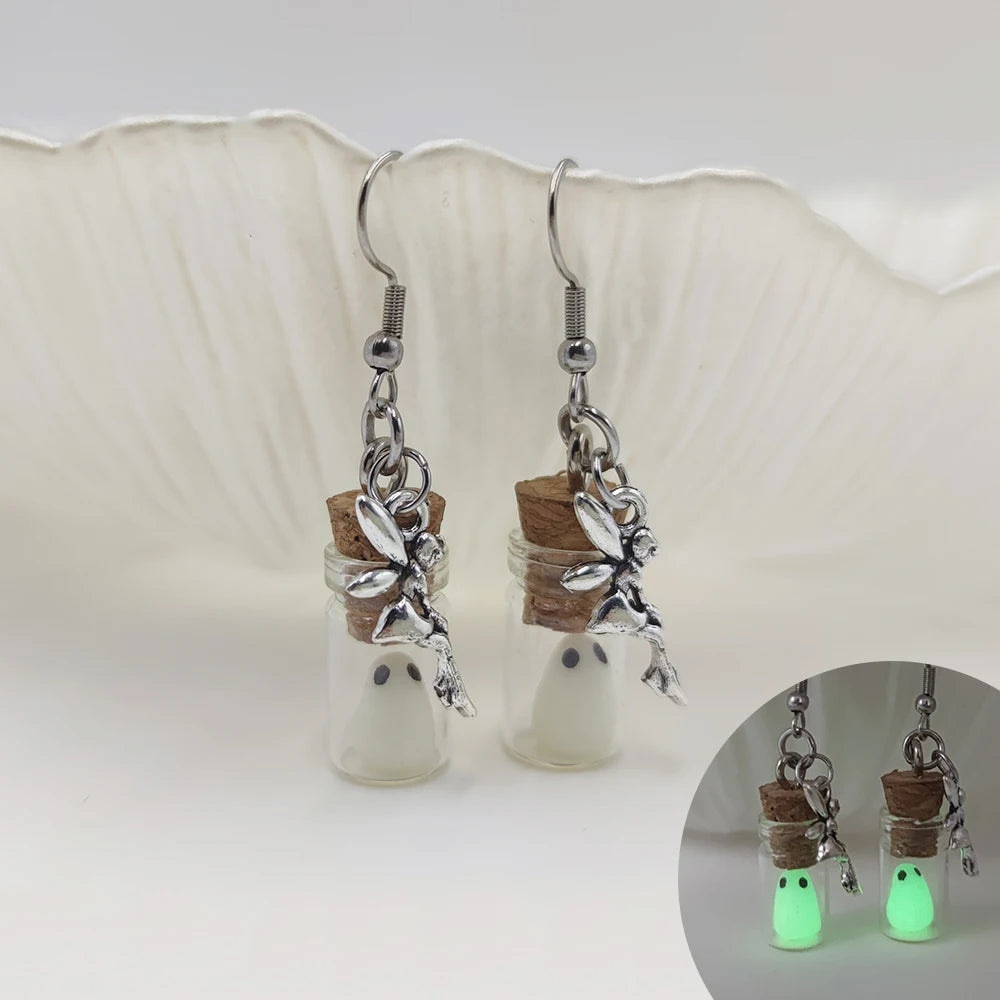 Ghost in Bottle Earrings Glow in the Dark Ghost Dangle Earrings Luminous Halloween Jewelry for Women and Girl