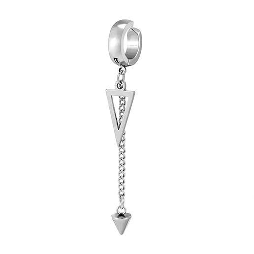 Trend Stianless Steel Tassel Ear Clip 1 Piece Chain Huggie Earrings Triangle Cross Pattern Earrings Men‘s Woman Punk Ear jewelry