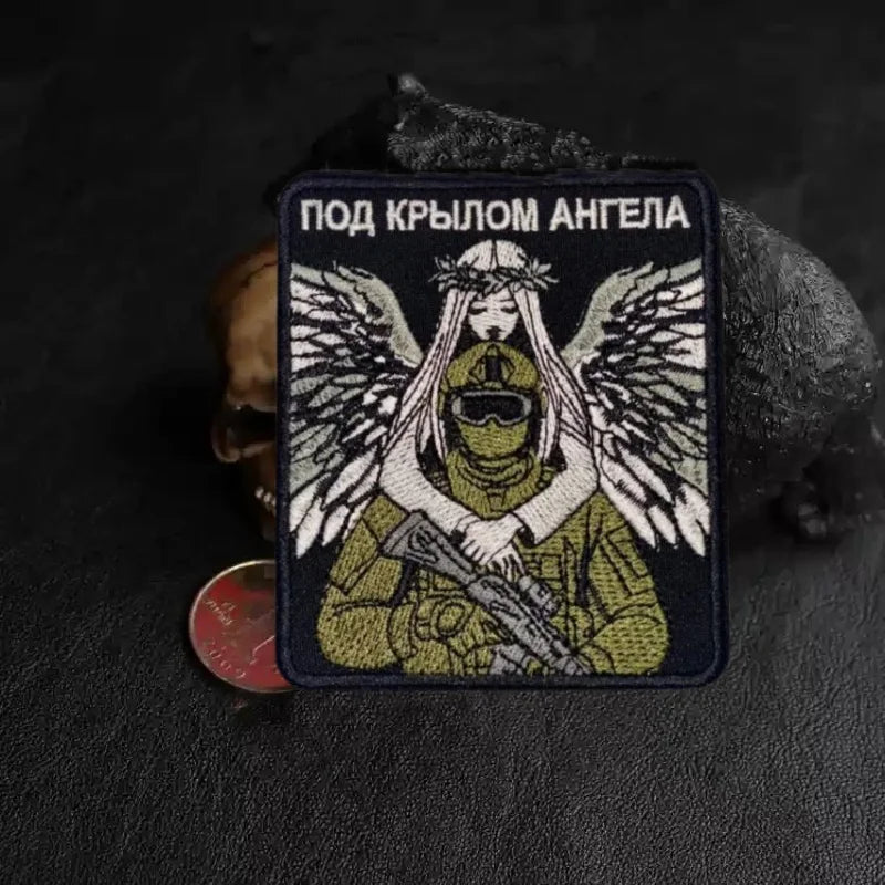Chevron Embroiderd Patch on Clothes "under The Wing of The Angel of Russia" Military Tactical Patches Backpack Sticker Hook&Loop