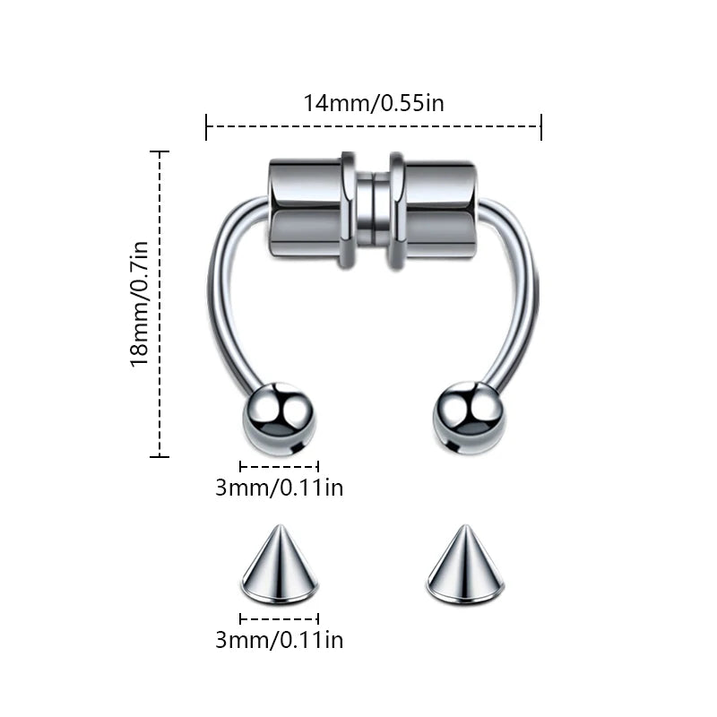 5pcs Stainless Steel Magnet Fake Nose Ring Hoop Fake Piercing Hoop Septum Rings For Women Fashion Gothic Rock Body Jewelry Gifts