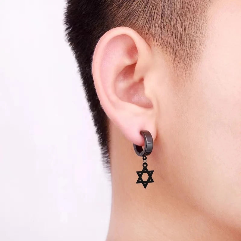 2pc Stainless Steel Cross Hoop Earrings for Men and Women Punk Black Cartilage Earrings Round Street Hip Hop Rock Jewelry Gifts