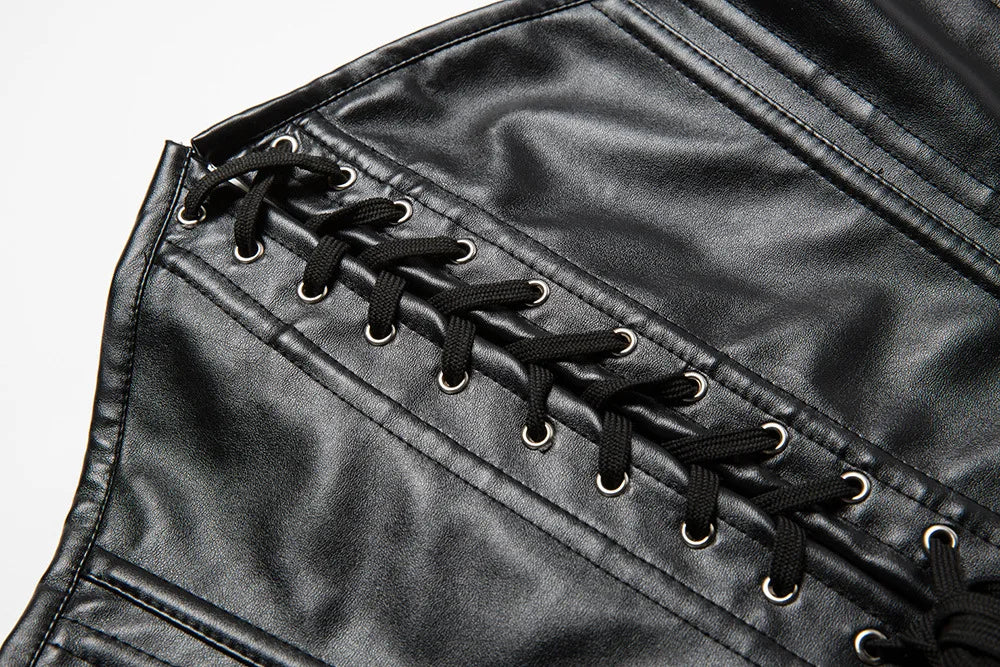 Steampunk Faux Leather Corset Vest for Women Gothic Side Lace-Up Steel Boned PU Corset Waist Slimming Trainer Body Shaper Korset
