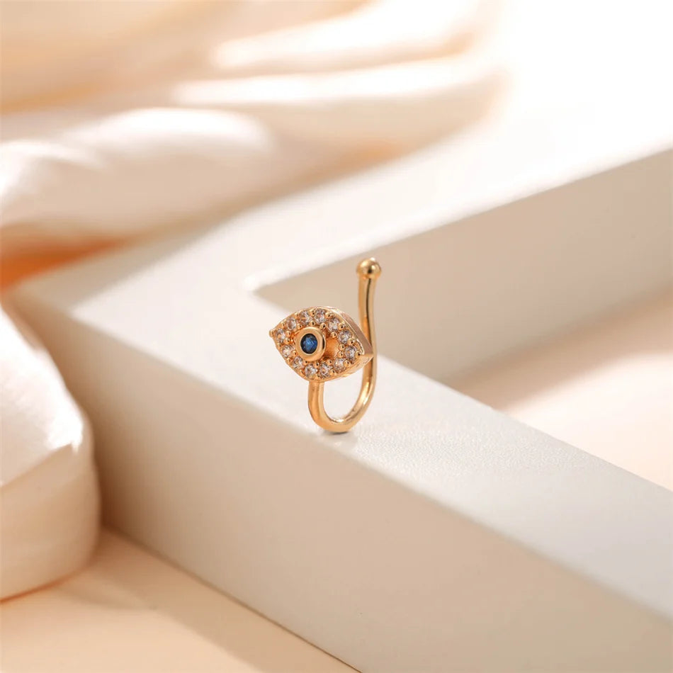Fake Nose Ring Crystal Ear Cuff False Piercing Body Jewelry for Women Teens Golden Silver Color CZ Zircon Cooper Clip Ornaments