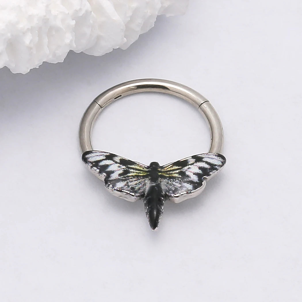 JHJT 16G Moth Nose Piercing Septum Nose Ring Stainless Steel Women Men Nostril Body Jewelry