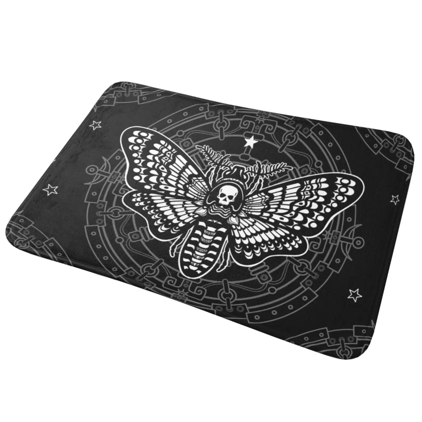 Gothic Witchy Butterfly Moth Floor Mat Mystical Moth Skull Dead Head Welcome Doormat  Anti-Slip Bathroom Mat Entrance Rug Carpet