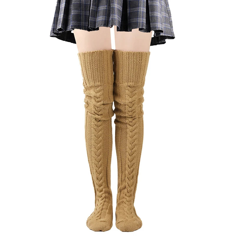 Cute Long Socks Lolita Leg Warmer Knitted Woollen Foot Warmer Stockings Autumn Winter Woman Knee-High Socks Leisure Loose Socks