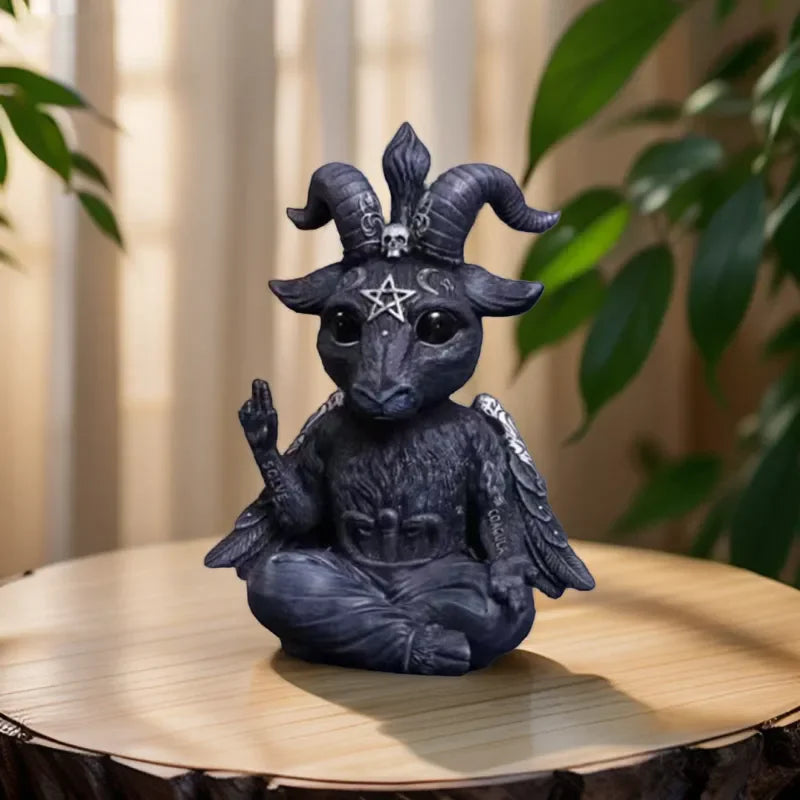 1pc Halloween Mysterious Magic Goat Black Statue for Desktop Home Decor Ornaments Hand-Painted Figurine Garden Sculpture